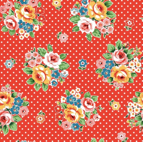 FABRIC FLOWER MARKET Large Florals on Polka Dots Main Print