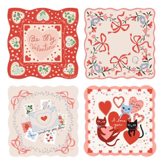HANKIES VINTAGE STYLE Set of 4 Valentines Day Funny Valentine
