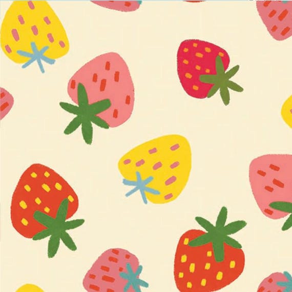 FABRIC Purrberries STRAWBERRIES on Vanilla by Dear Stella