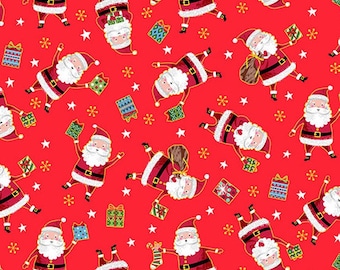 FABRIC Santa Express Line Santa Claus on Red by Makower UK   We combine shipping