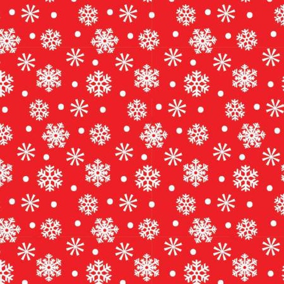 FABRIC CHRISTMAS SNOWFLAKES on red    We combine shipping