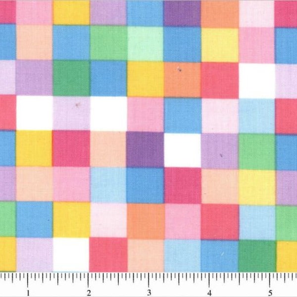 1.5 Yards Clearance FABRIC CUTE CUBED Rainbow Remix colored squares by Robert Kaufman 1.5 yards