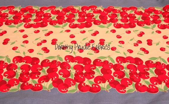 FABRIC Vintage style Grannys VERY CHERRY kitchen toweling
