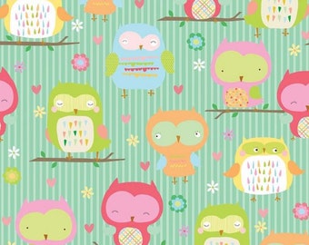 Clearance FABRIC FLANNEL OWLS and Company  Stripped Sleepy Owls 42" long piece  Fabric is a Flannel