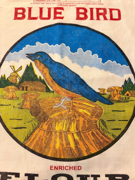 VINTAGE STYLE Flour Sack Blue Bird