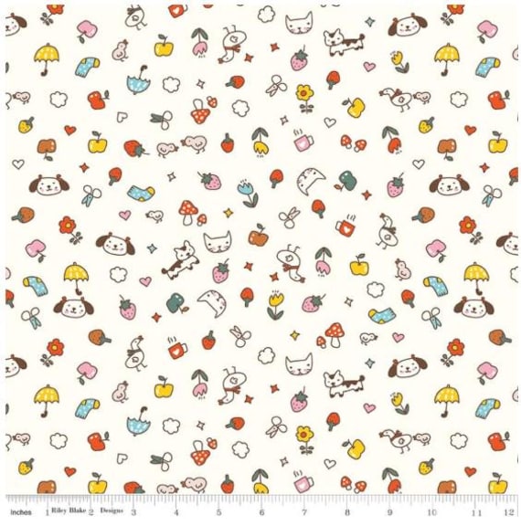 FABRIC Cats and Dogs on White Toss Serendipity 2 for Easter