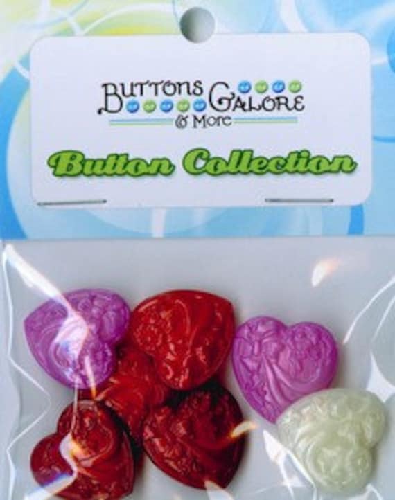 Clearance BUTTONS 7 Embosed Cameo Hearts Heart in Valentines Day colors