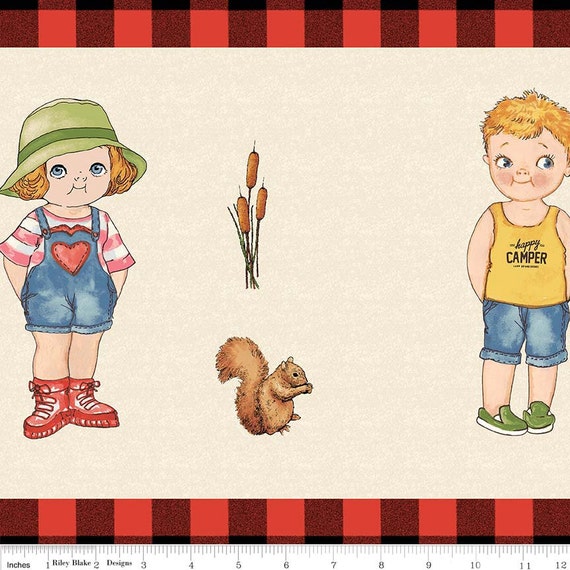 Clearance FABRIC PAPER DOLLS On the Road Camping Stripe Panel