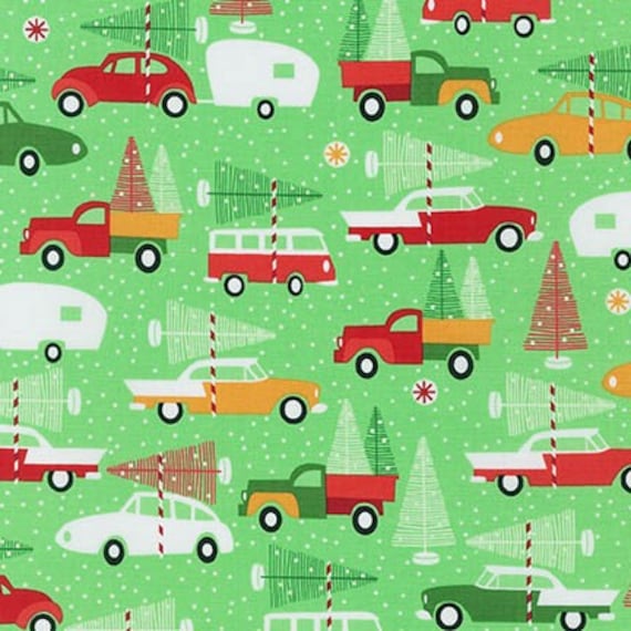 Clearance FABRIC SWELL NOEL Retro Christms Cars Campers 1 Yard