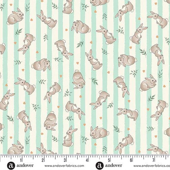 FABRIC Easter Little Ones Bunnies on Stripes from Britain UK