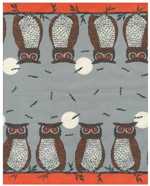 FABRIC KITCHEN Toweling OWL Halloween Fall Autumn Toweling