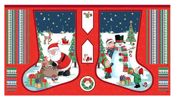 Clearance FABRIC Large CHRISTMAS STOCKINGS Santa's Christmas Imported from the U K