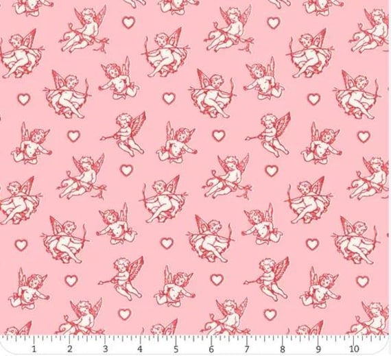 FABRIC Letters to Cupid VALENTINES DAY Cupids on Pink