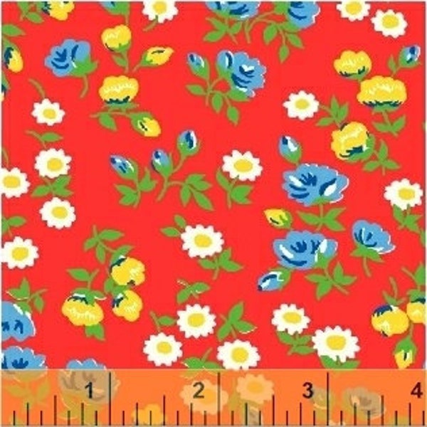 Fat Quarter FABRIC FEEDSACK Tiny Sugar Sack Floral on Red by Windham reproduction