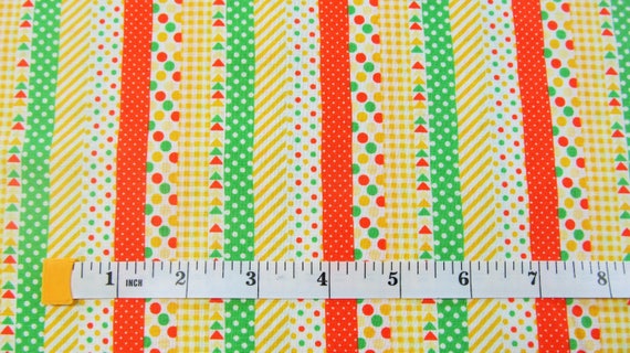 Clearance FABRIC YELLOW Geo Fun with Geometric Stripes Lecien   1 Yard