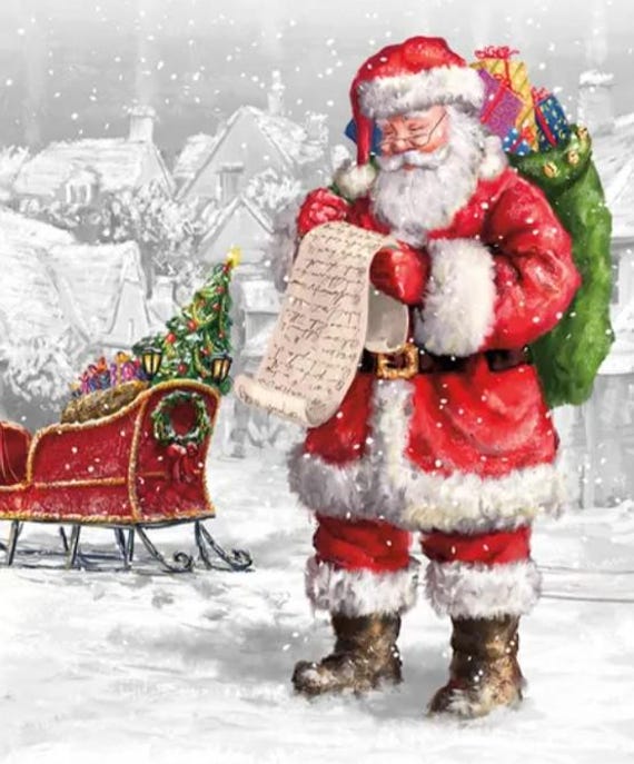 Clearance FABRIC SANTA and his list More Christmas Wishes Quilt Panel