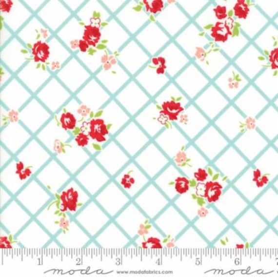 FABRIC The GOOD LIFE Trellis Aqua Floral  by Moda    We combine shipping