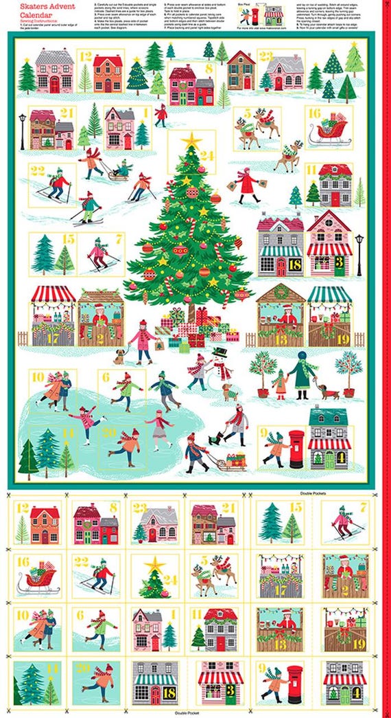 Clearance FABRIC ADVENT CALENDAR Ice Skaters Imported from the U K