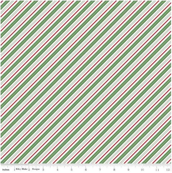 FABRIC CHRISTMAS Claus & Co. Red and Green Bias Stripe