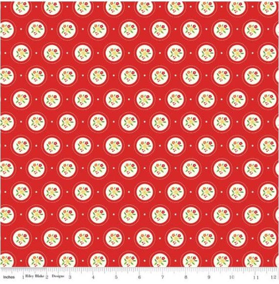 FABRIC SUMMER'S In TOWN Floral Red Cameos