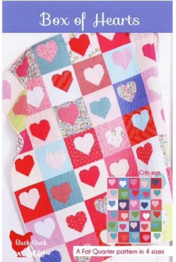 PATTERN Box of HEARTS VALENTINE'S Day Quilt Fat Quarter Friendly 4 Sizes