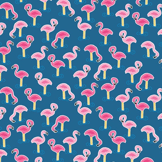 FABRIC  FLAMINGOS POOL Party Summer Time in the Sun Fabric  1 Yard