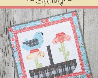 PATTERN mini FEATHERED FRIENDS Blue Bird Spring quilt wall hanging