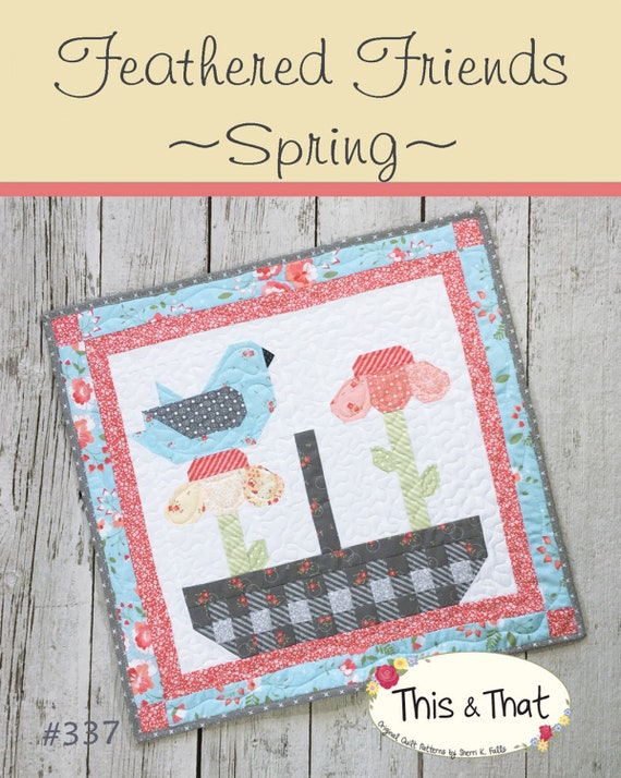 PATTERN mini FEATHERED FRIENDS Blue Bird Spring quilt wall hanging