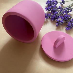 Handmade Pink Jesmonite Candle Jar with Lid: Reusable Candle Vessel