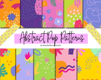 Bright Pop Art Seamless Patterns, Abstract Geometric Shapes (Digital Download)