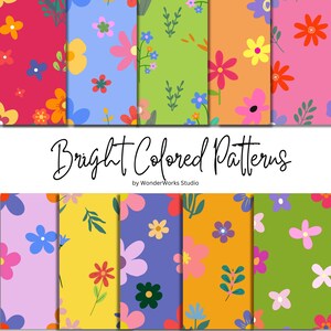 Può includere: Un set di 10 motivi digitali senza cuciture con fiori e foglie luminosi e colorati. I motivi sono perfetti per creare sfondi, carta da regalo, tessuti e molto altro.