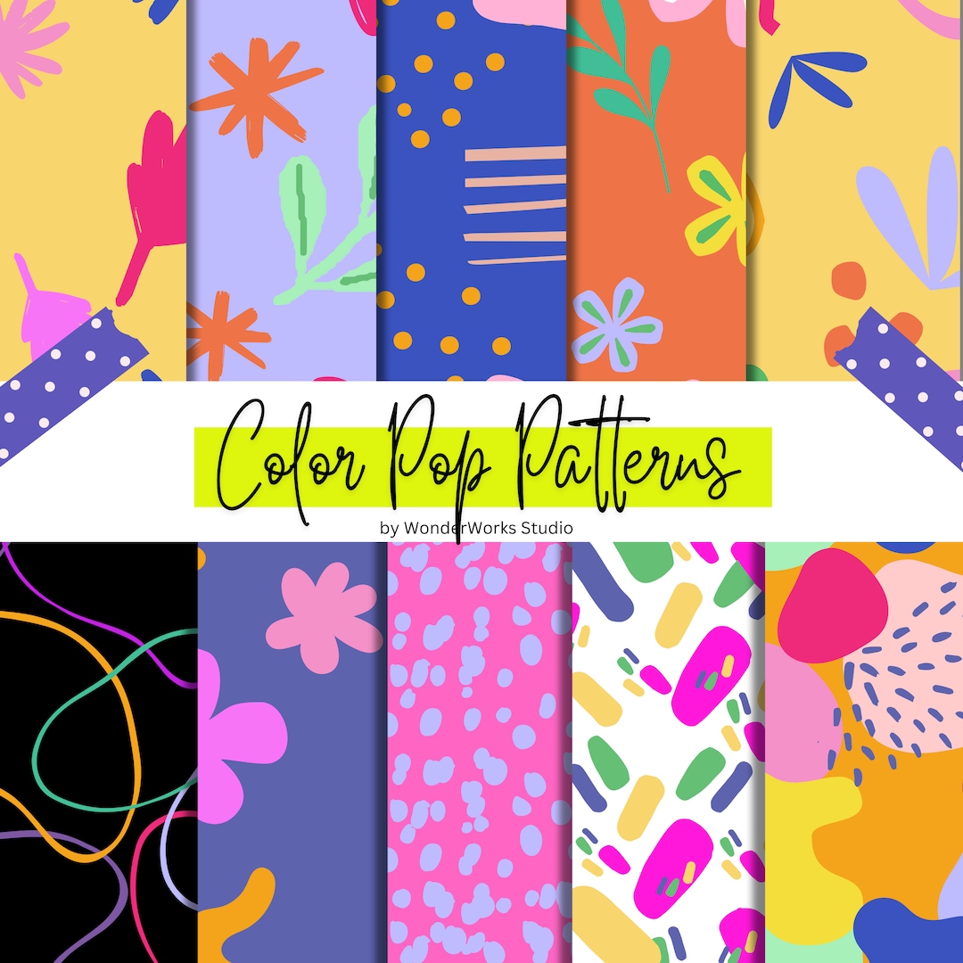 10 Bright Colors Pop Art Patterns, Modern Abstract Artwork, Geometric ...