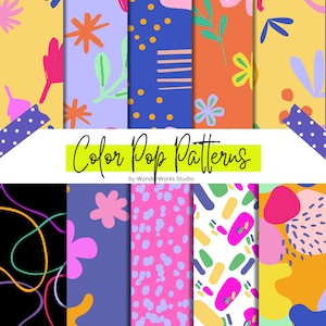 10 helle Farben, Pop-Art-Muster, moderne abstrakte Grafik, geometrische Formen, Pop-Art-nahtlose sich wiederholende Muster, mutiger, adretter Stil Clipart
