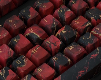Red Marble keycaps | 109 Cherry profile keys for mechanical keyboards | pc gaming & desk setups | cool custom gifts for gamers