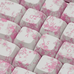 Pink Floral keycaps | 109 XDA Japanese sakura blossom keys | pc gaming & desk setups | cute flower mechanical keyboard for gamer girls