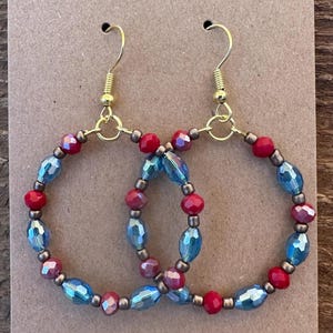 Red and Blue Dangle Hoops