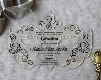 Aanpasbare acryl uitnodiging voor quinceañera maskerademasker