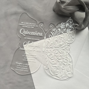 Vlinder Acryl Uitnodigingen Acryl Quinceañera Uitnodiging Sweet 16 Kaart Vlinder Uitnodiging Zestien uitnodiging Baby Shower
