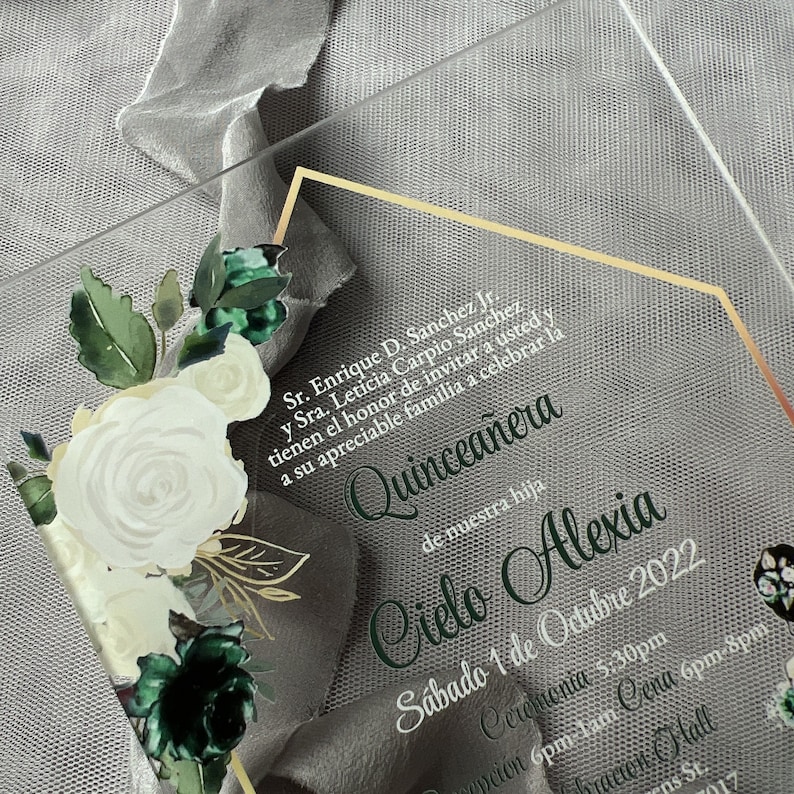 Acrylic Invitation Emerald Green Dress Sweet 16 Invitation Etsy
