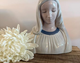 Vintage Hand Painted Blue Madonna Statue