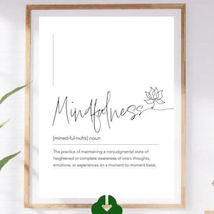 Engelse definitieprint - Word Art-poster &#39;Mindfulness&#39;, minimalistische zwart-wit digitale download, 300 dpi kunstprint met betekenis