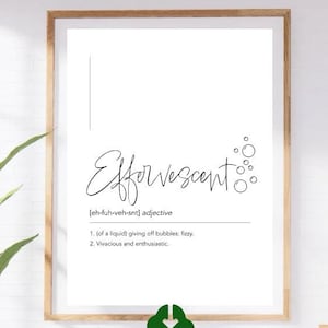 Engelse definitieprint - &#39;bruisende&#39; WordArt-poster, minimalistische zwart-wit digitale download, 300 dpi kunstprint met betekenis