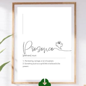Engelse definitieprint - Word Art-poster &#39;aanwezig&#39;, minimalistische zwart-wit digitale download, 300 dpi kunstprint met betekenis