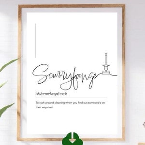 Engelse definitieprint - &#39;Scurryfunge&#39; Word Art-poster, minimalistische zwart-wit digitale download, 300 dpi kunstprint met betekenis