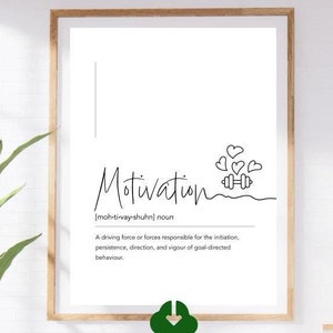 Engelse definitieprint - &#39;motivatie&#39; Word Art-poster, minimalistische zwart-wit digitale download, 300 dpi kunstprint met betekenis