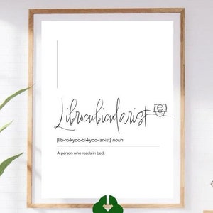 Engelse definitieprint - &#39;Librocubicularist&#39; Word Art-poster, minimalistische zwart-wit digitale download, 300 dpi kunstprint met betekenis