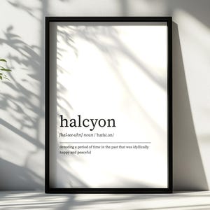 Halcyon Definition Print: Minimalist Dictionary Wall Art Various Sizes (Digital Prints)