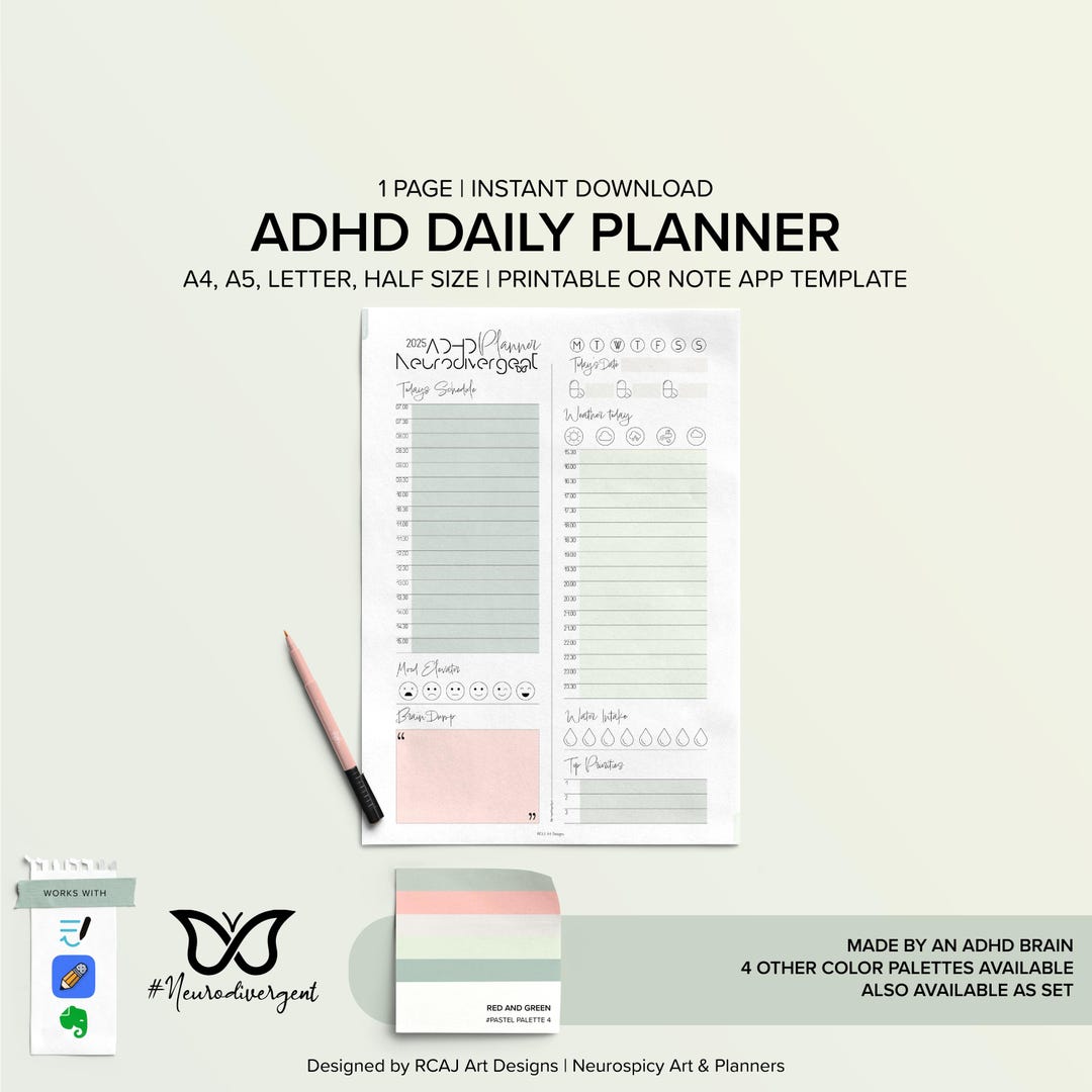 ADHD Daily Planner Template for Goodnotes Notability .pdf Files ...