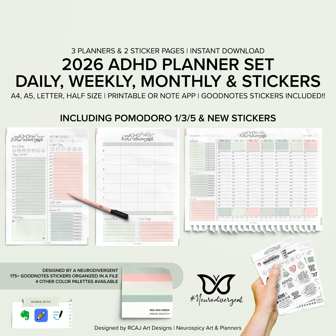2026 ADHD Digital Planner Set: Daily, Weekly, Monthly, Goodnotes ...