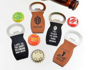 Unique Bottle Openers - Faux Leather -  Beer Gift -Craft Beer - Beer Lover  - Gift under 20 - Beer Expert